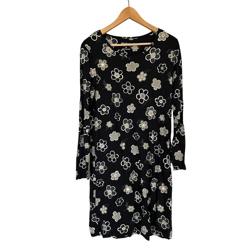 Gudrun Sjoden Aria Dress Black Gray White Scandinavian Modal Sz M Long Sleeves